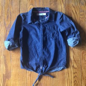 Girls 10 dark chambray button down with tie front